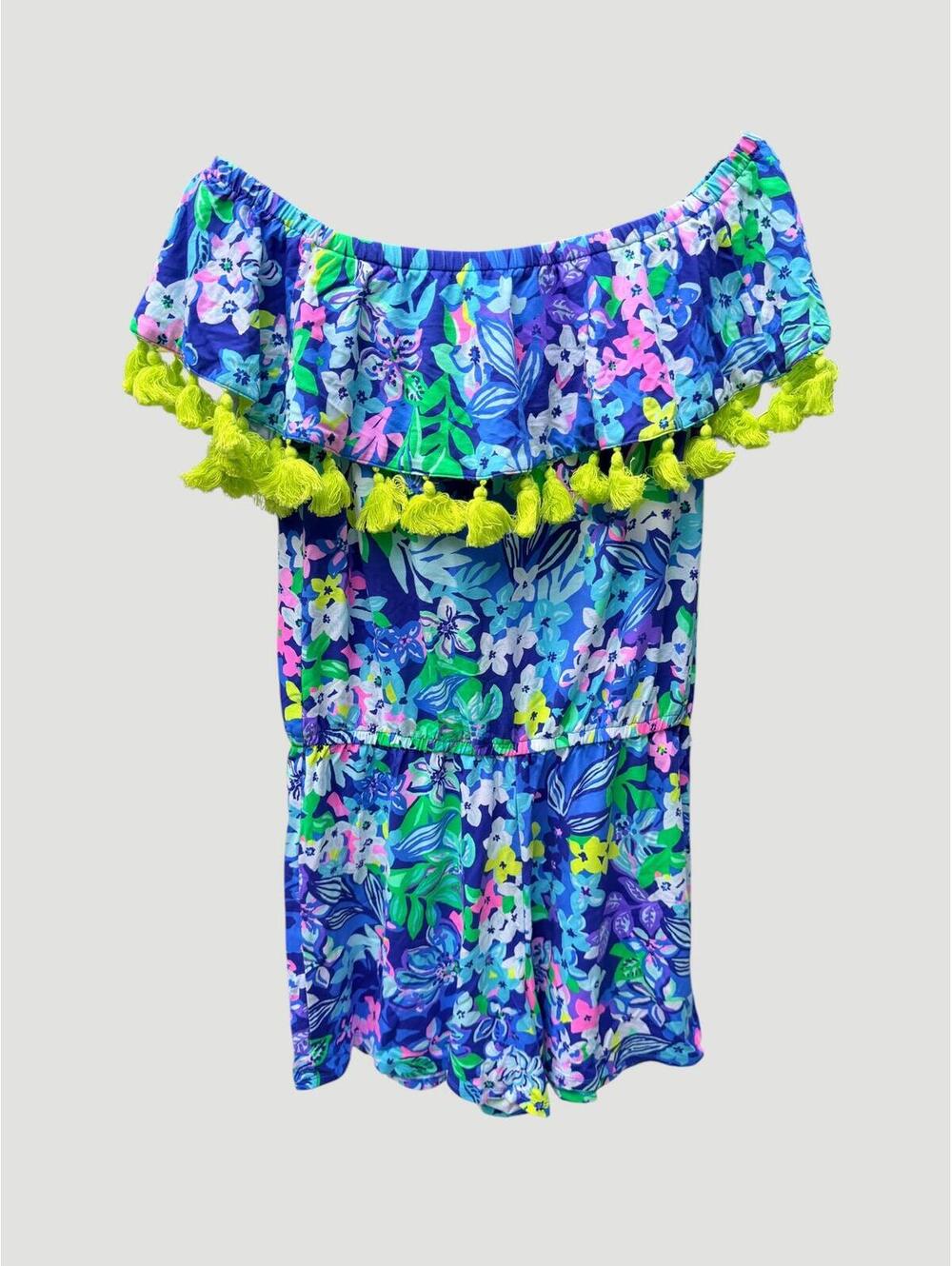 Lilly Pulitzer La Fortuna Borealis Blue Social Sunset Off-Shoulder Romper - Picture 3 of 6